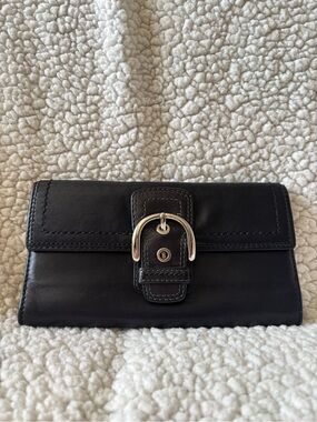 Coach Black Leather Soho Wallet with Silver Buckle Accent
